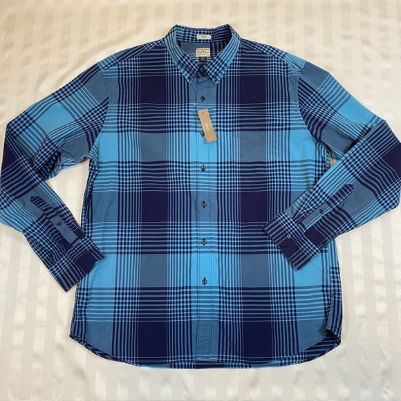 J. Crew Secret Wash Shirting Slim Button Down Plaid Shirt XXL Blue Stretch NWT - Picture 1 of 15